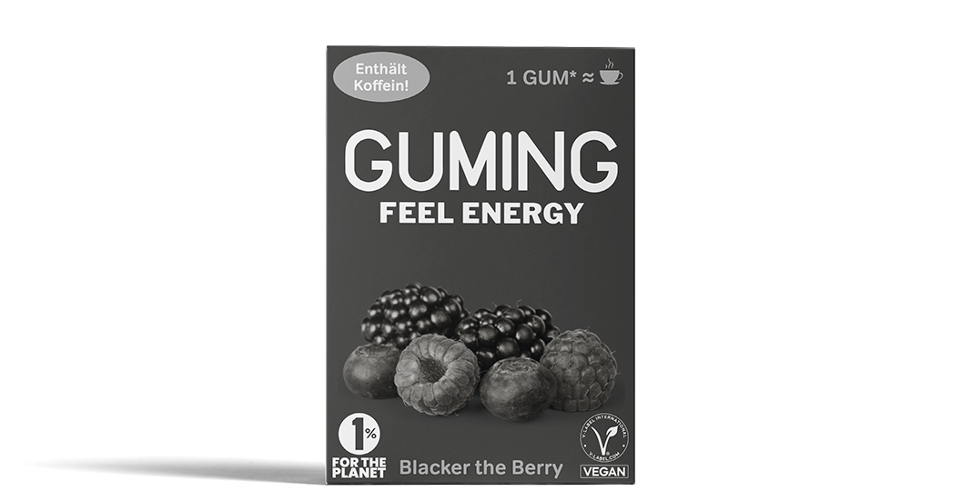 GUMING Energy Koffein Kaugummi mit Guarana und Vitaminen in Geschmacksrichtung Waldbeeren Beeren-Mix
