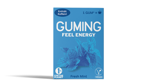 GUMING Energy Koffein Kaugummi mit Guarana und Vitaminen in Geschmacksrichtung Minze Menthol Eukalyptus