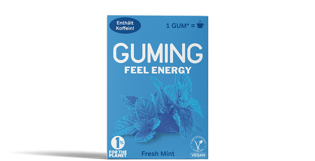 GUMING Energy Koffein Kaugummi mit Guarana und Vitaminen in Geschmacksrichtung Minze Menthol Eukalyptus